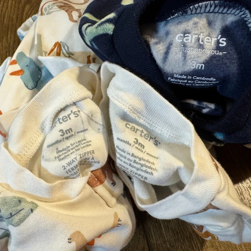 Carter's Baby Sleepers Boy 3 Months 2 Way Zipper Outfits Clothes Animal Dino Lot
